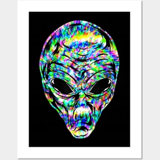 Alien Head Tie Dye Outer Space Aesthetic Retro Posters and Art